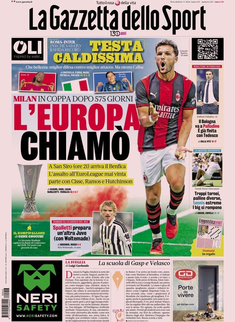 La Gazzetta Dello Sport - 16 September 2026 [IT]